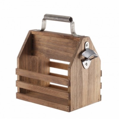 Customized high quality wooden beer bottle carrier with opener